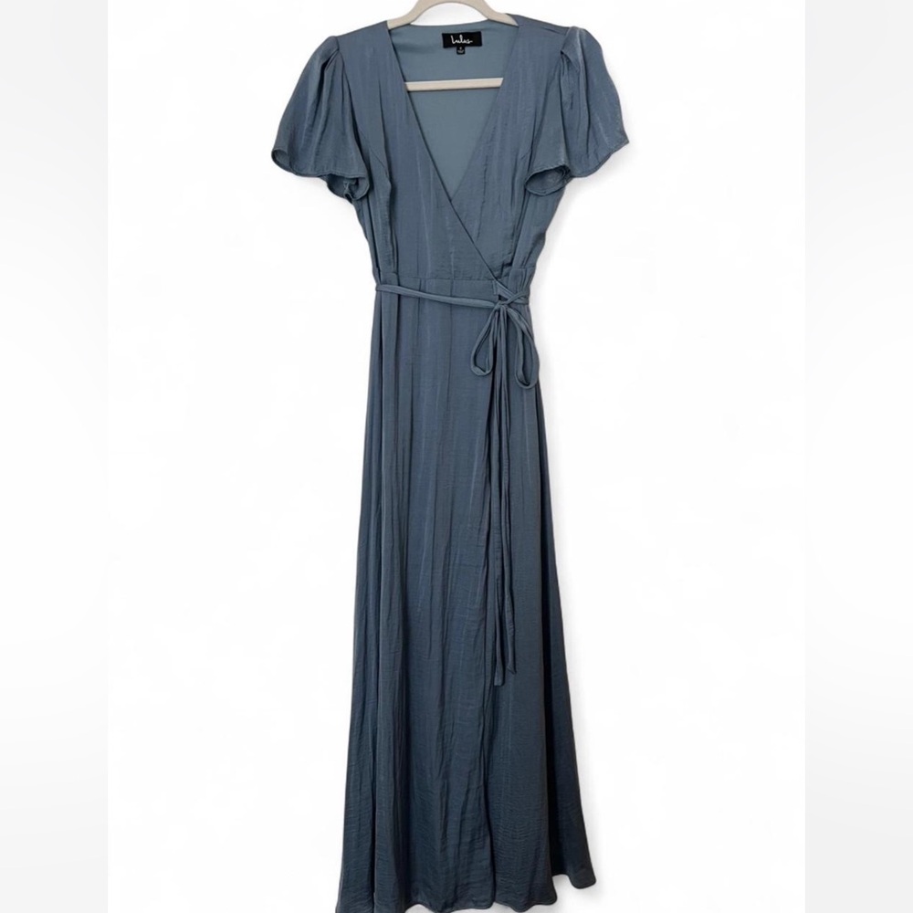 Lulus Formal Dusty Blue Long Wrap Dress